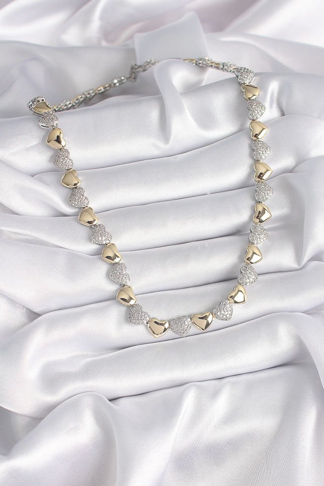 Mix Renk Zirkon Taşlı Kadın Kolye - Kalp Model VIP Exclusive Seri