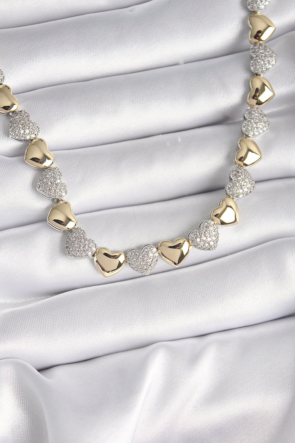 Mix Renk Zirkon Taşlı Kadın Kolye - Kalp Model VIP Exclusive Seri