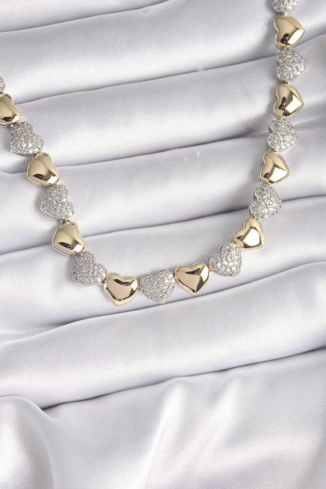 Mix Renk Zirkon Taşlı Kadın Kolye - Kalp Model VIP Exclusive Seri