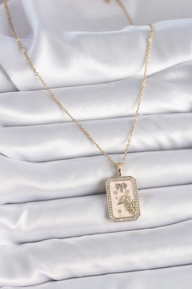 Gold Koç Burcu Zirkon Kolye- 316L Çelik