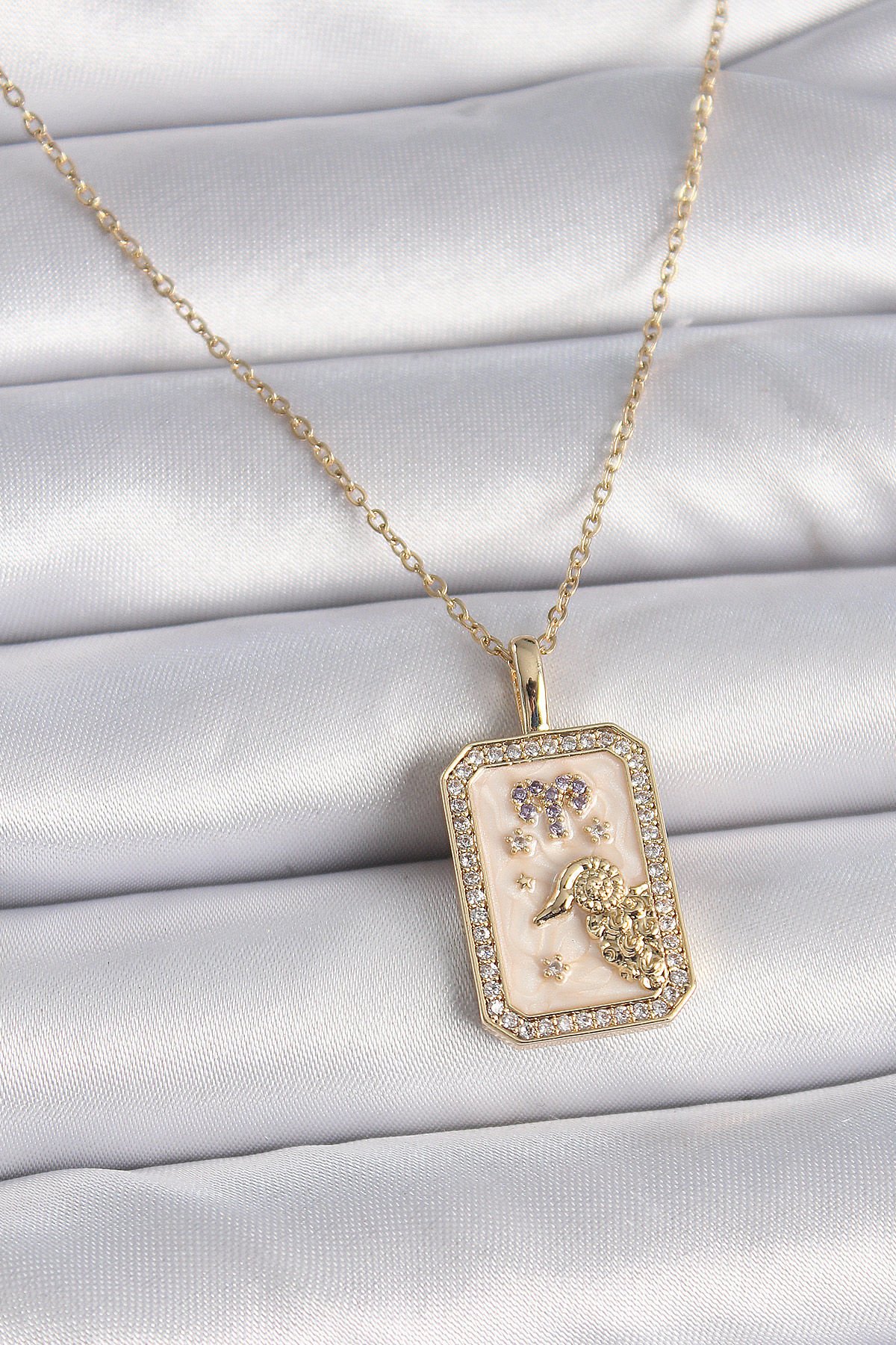 Gold Koç Burcu Zirkon Kolye- 316L Çelik