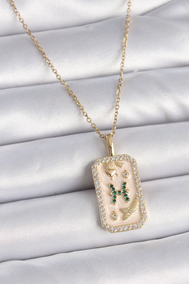 Gold Balık Burcu Zirkon Kolye - 316L Çelik