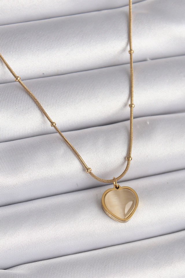 Gold Kedi Gözü Kadın Kolye - Kalp Sedefli Model