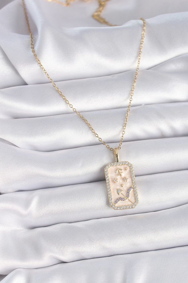 Gold  Yay Burcu Zirkon Kolye - 316L Çelik