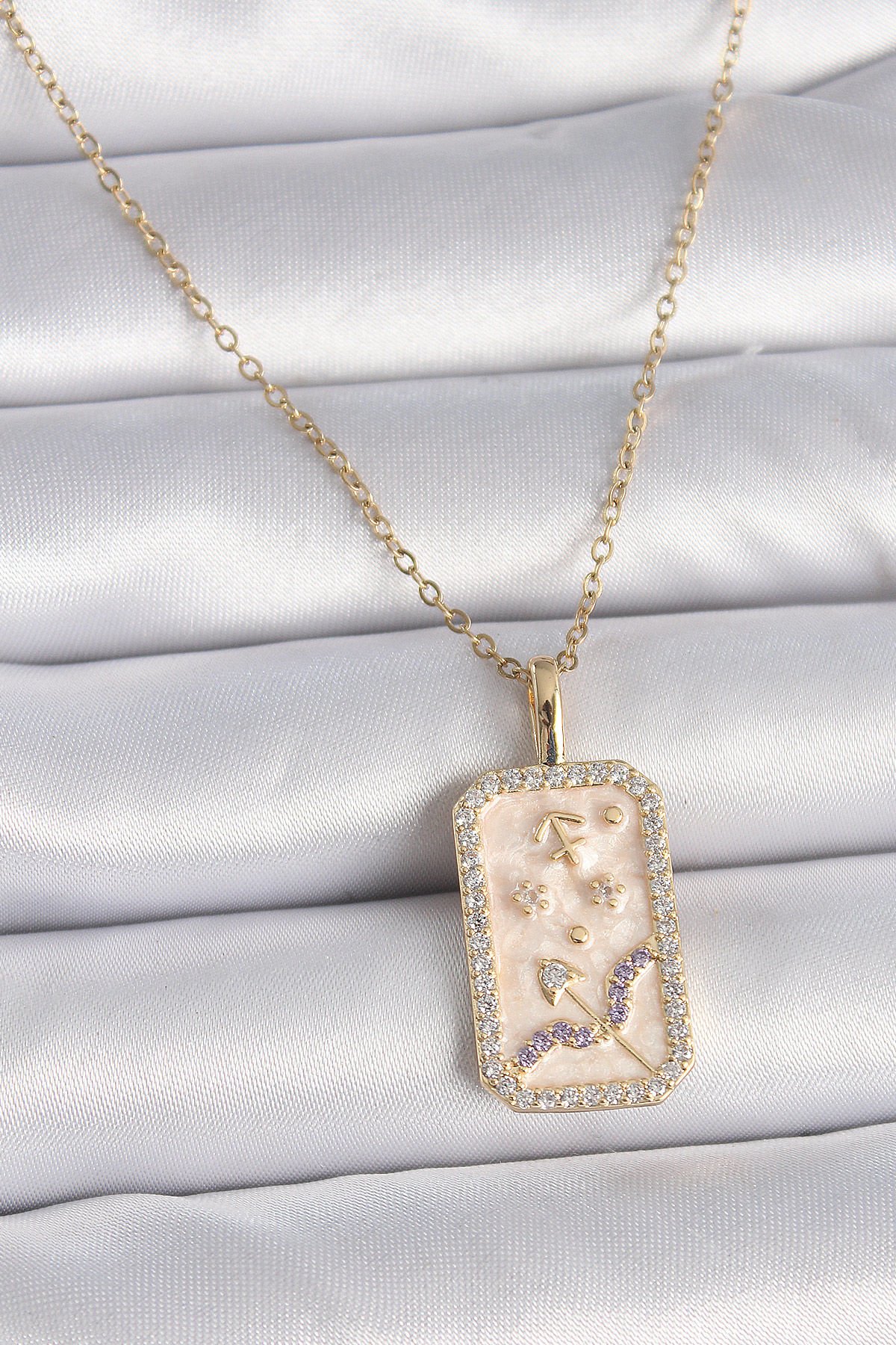 Gold  Yay Burcu Zirkon Kolye - 316L Çelik