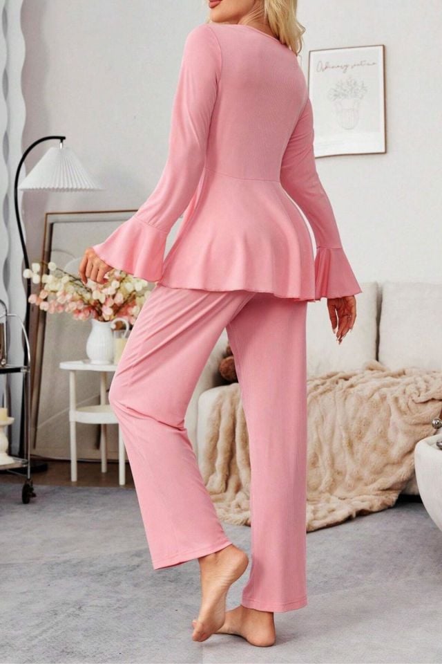 Bella Notte Pembe Fiyonk Detaylı Günlük Pijama Takımı 7141