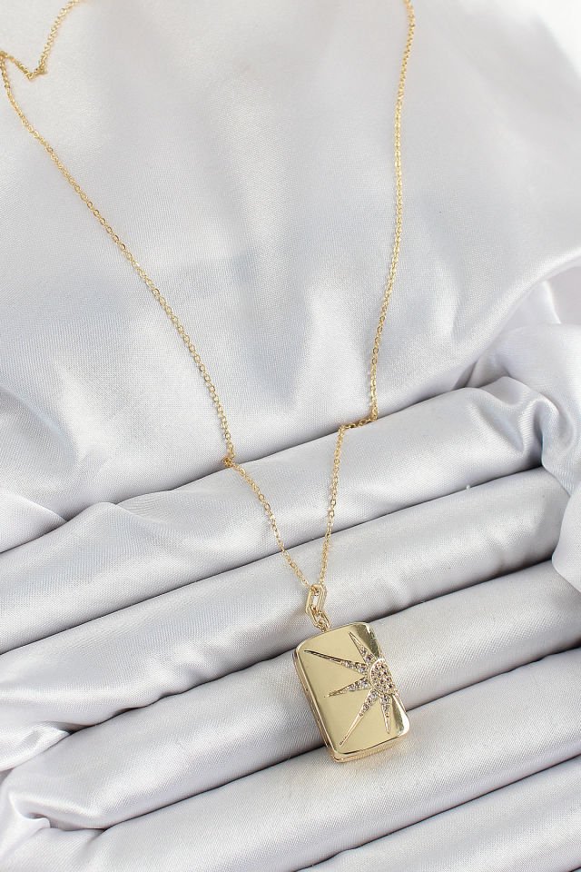 316L Çelk Açılabilir Dikdörtgen Model Zirkon Taşlı Gold Renk Kadın Zincir kolye