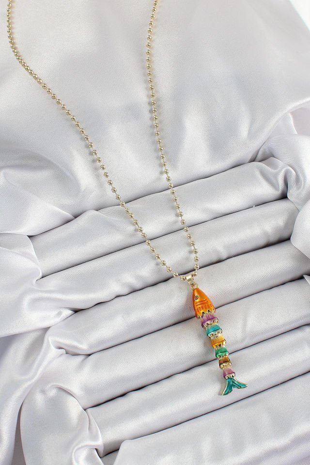 Pirinç Rainbow Balık Model Zirkon Taşlı Gold Renk Kadın Kolye