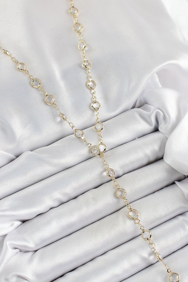 Pirinç Şeffaf Model Gold Renk Zirkon Taşlı Y Kolye