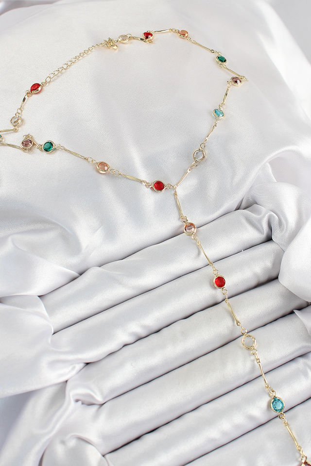 Pirinç Asorti Model Gold Renk Zirkon Taşlı Y Kolye