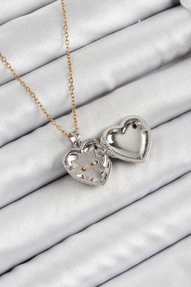 316L Çelik Zincir Açılabilir Kutup Yıldızı Figürlü Kalp Model Zirkon Taşlı Gold Ve Gümüş Renk Kadın Kolye