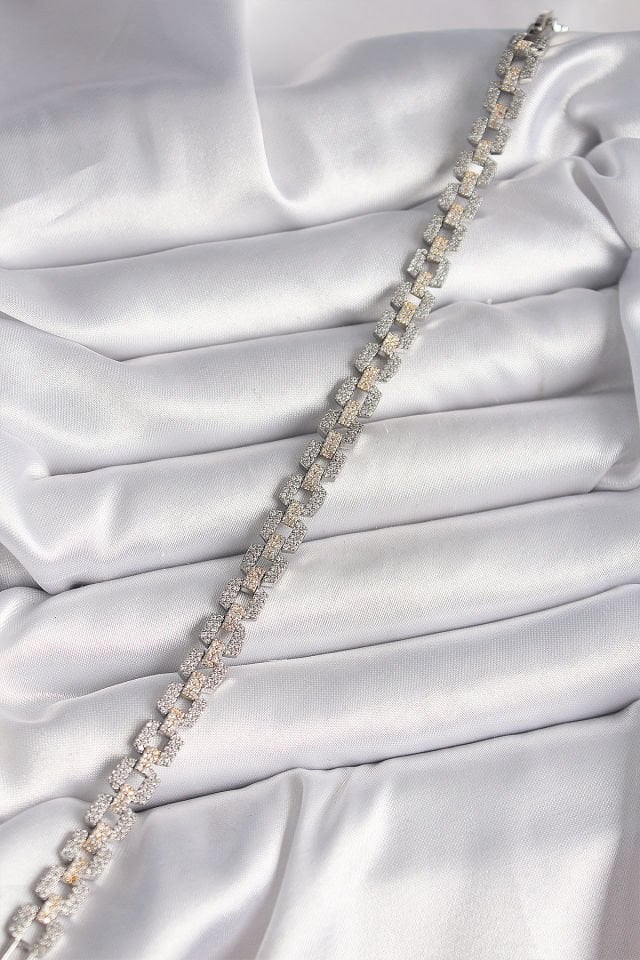 Pirinç Mix Renk Zirkon Taşlı Zincir Model VIP Seri Kadın Bileklik