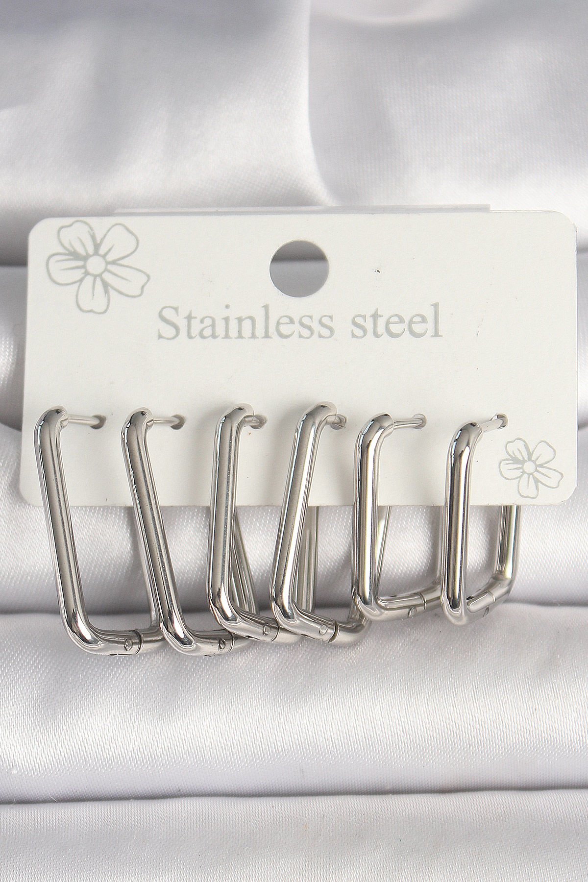 316L Çelik Gümüş Renk Kare Model Kadın Küpe Seti